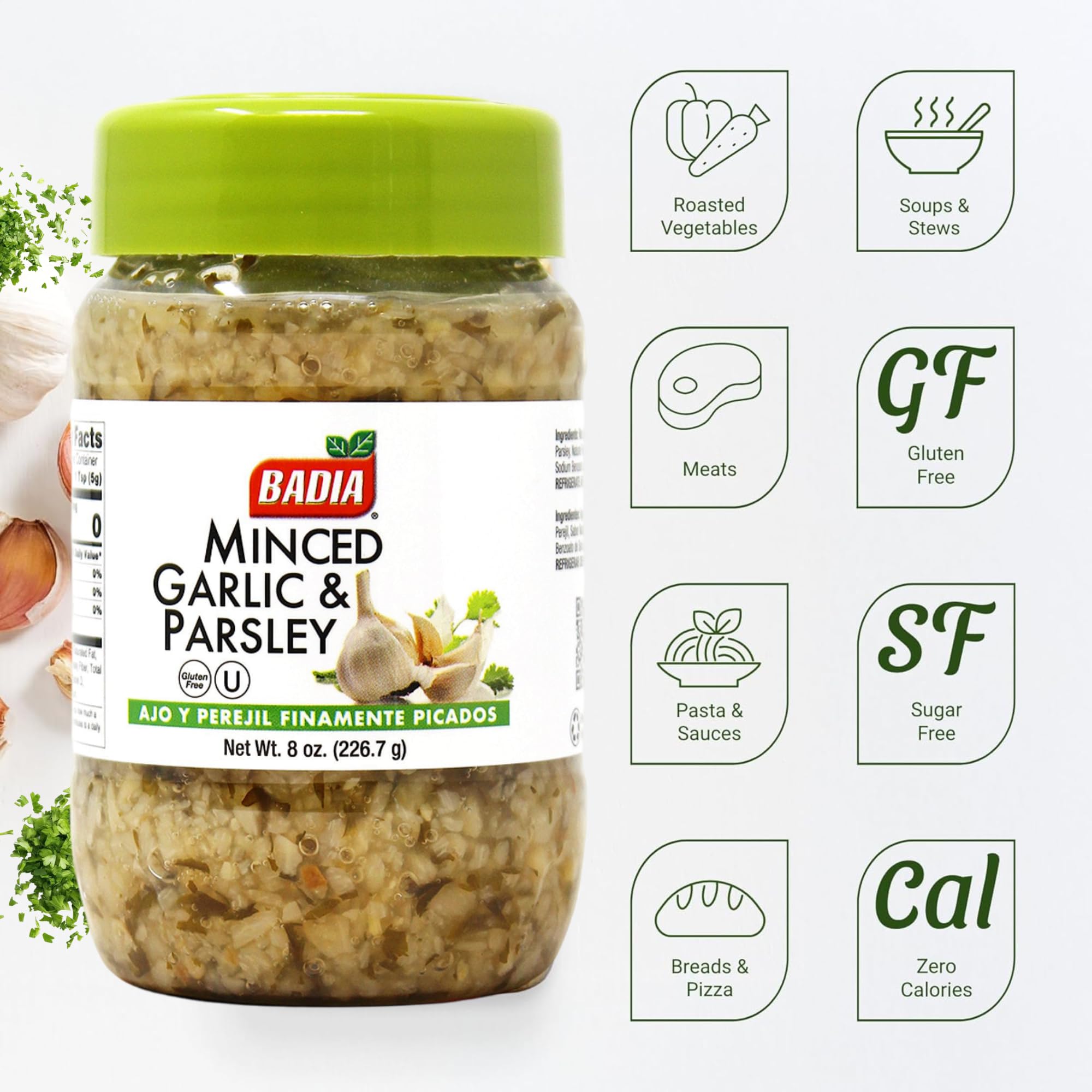 Badia Minced Garlic & Parsley, 8 oz - Aromatic Garlic and Fresh Parsley Blend