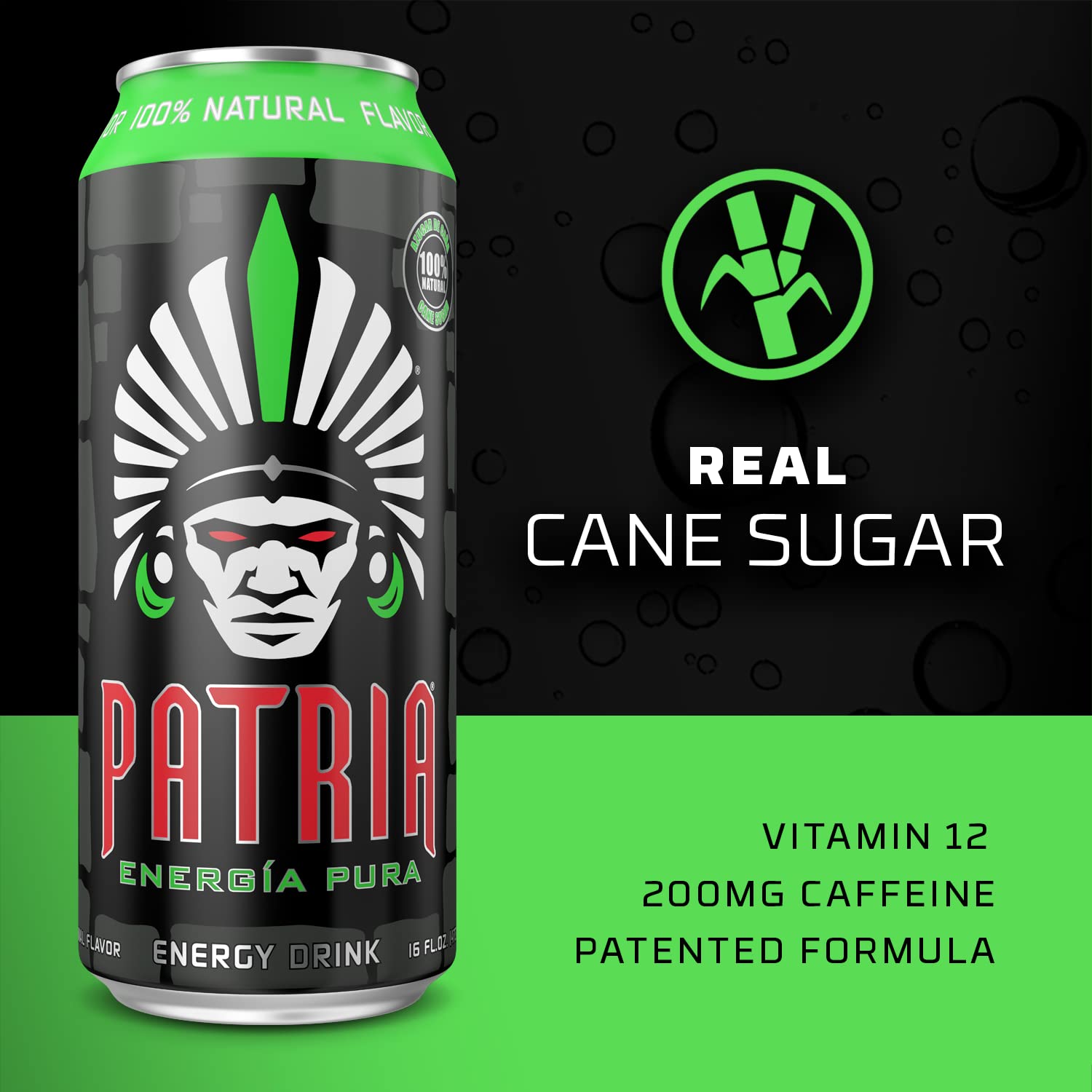 Patria Energia Pura Drink - 12-Pack, Natural Orange Flavor, 16oz Cans - 100% Natural Flavors, Cane Sugar- 200mg of Caffeine