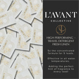 L'AVANT Collective Luxury Travel Laundry Detergent | Fresh Linen | Non-Toxic Concentrated Liquid Laundry Soap Packets | Plant-Based, HE Compatible