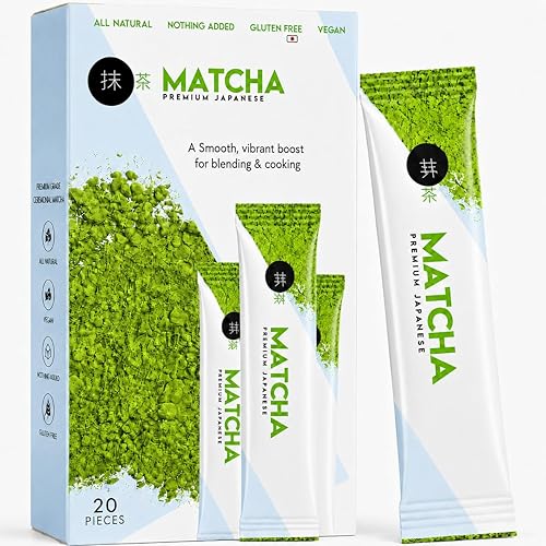 UNIQBITE Strawberry Matcha Powder Blend with Spirulina, 20 Single-Serve Sachets, for Hot and Iced Macha Latte, Green Tea, Smoothies and Baking, 5.64