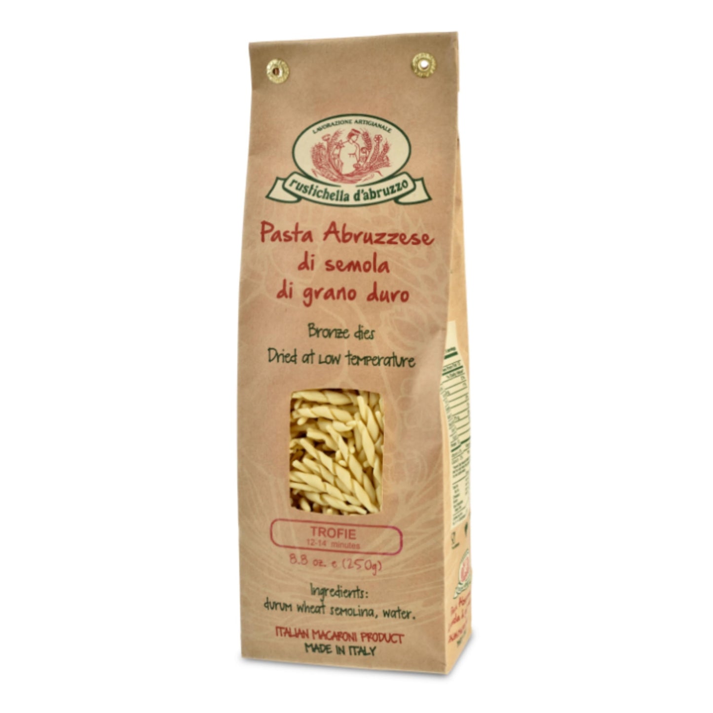 Rustichella d'Abruzzo Trofie Pasta - Authentic Italian Durum Wheat Semolina, Traditional Ligurian Shape, Soups & Cold Dishes - 250g Bag - Classic