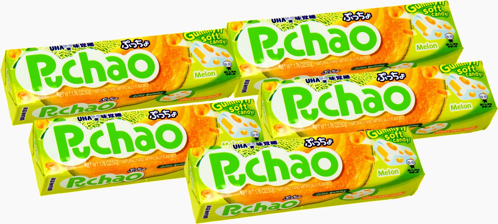 Uha Puchao, Japanese Gummy and Soft Candy, Melon, 1.76 oz (Pack of 5)