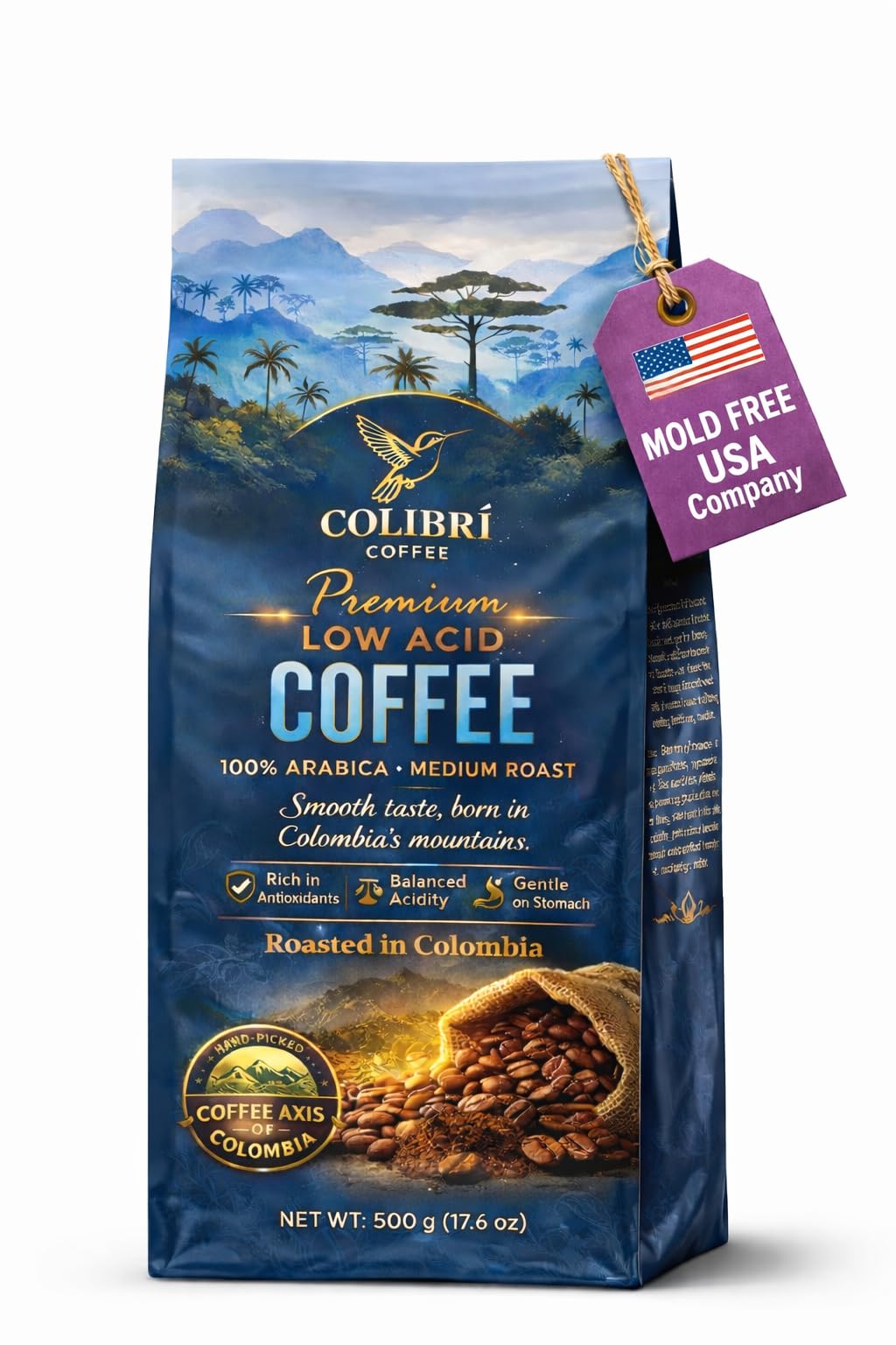 Low Acid Coffee, Ground coffee Medium Roast Colombian Coffee, Ground coffee for coffee maker, Ideal for Cold Brew and Reusable K Cups for Keurig 16 Oz