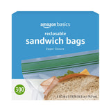 Amazon Basics Resealable Double Zipper Sandwich Storage Bags for Food Storage, 300 Count (Previously Solimo)