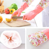 KINGFINGER 2 Pairs Latex-Free Reusable Dishwashing Gloves,PVC Waterproof Long Cuff and Flock Lining Household Cleaning Gloves,for Kitchen & Bathroom