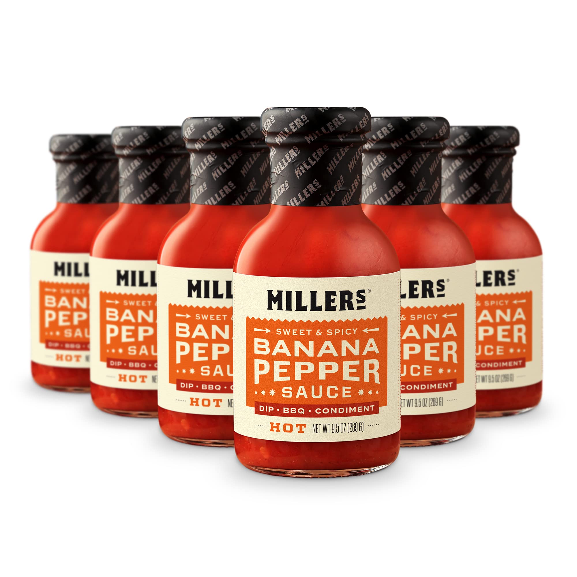 Miller's Banana Pepper Sauce - Red Banana Pepper Hot Sauce, Sweet Spicy Banana Pepper Sauce - Best Use for Chicken Wing, Burgers, Sandwich, Non-GMO