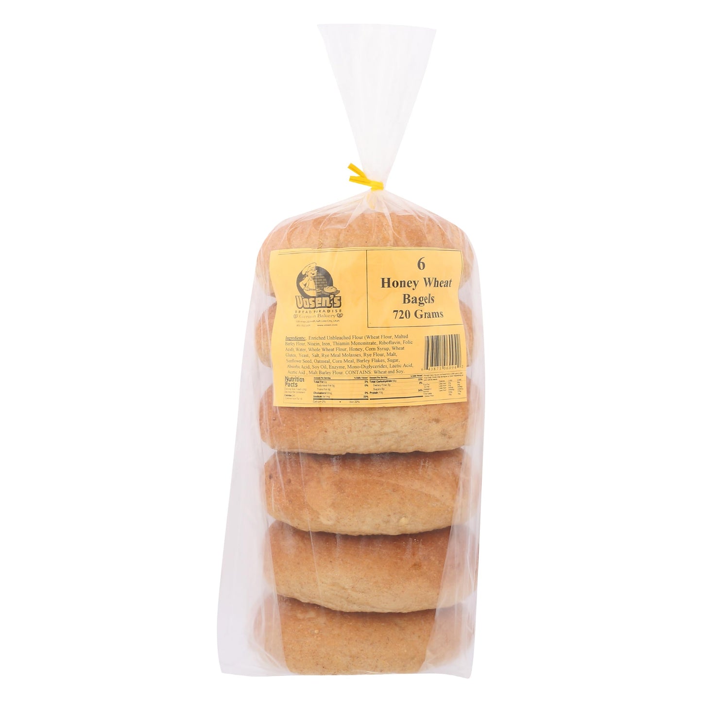 Vosens Bread, Bagel Honey 8 Grain White 6 Count, 720 Gram