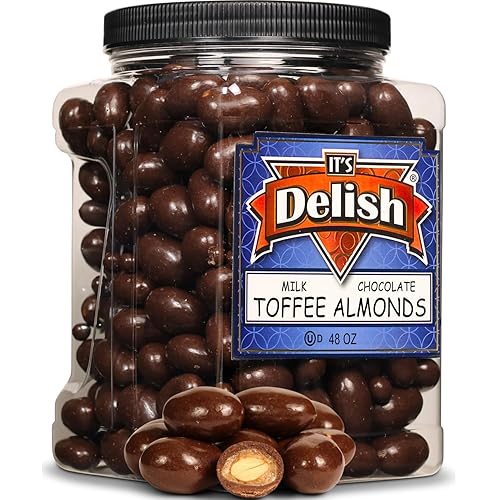 Milk Chocolate Toffee Coated Almonds by It's Delish, 48 Oz Jumbo Container | Milk Chocolate Covered Candy Nuts Bulk Almond Chocolates Sweet & Crunchy