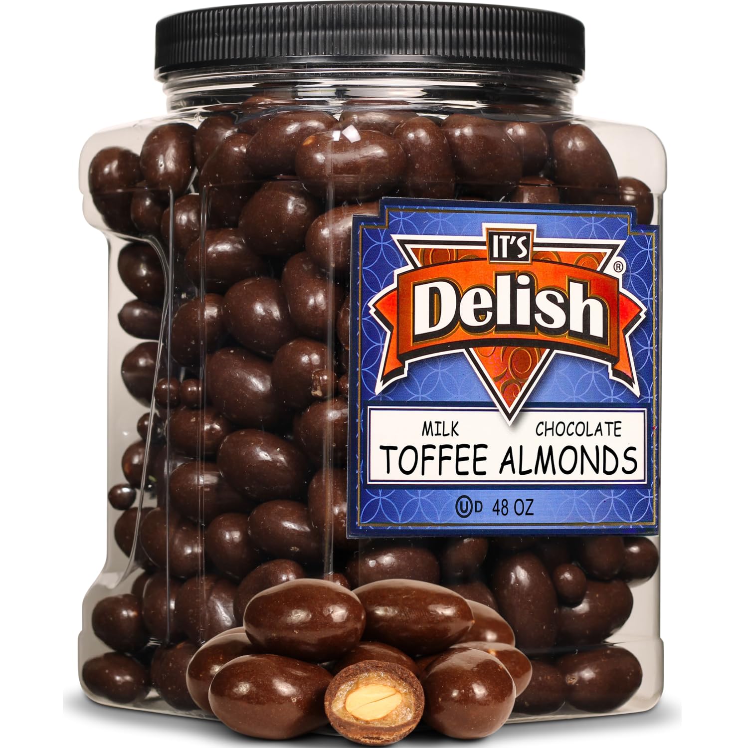 Milk Chocolate Toffee Coated Almonds by It's Delish, 48 Oz Jumbo Container | Milk Chocolate Covered Candy Nuts Bulk Almond Chocolates Sweet & Crunchy