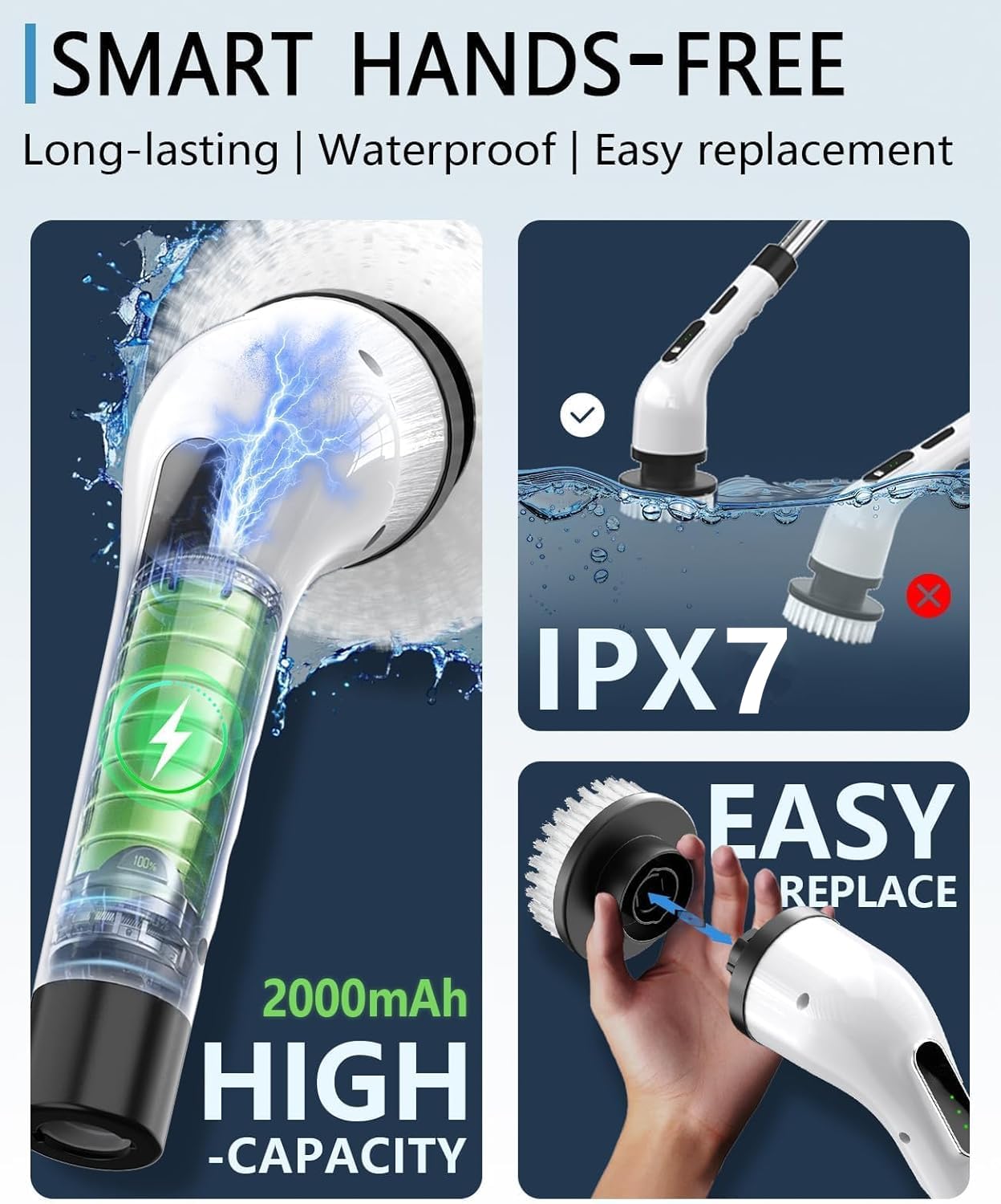 Electric Spin Scrubber for Cleaning Bathroom, Shower Scrubber Cordless Cleaning Brush with IPX7 Waterproof & 3 Speed, 9 Brush Heads, Bathroom Cleaning