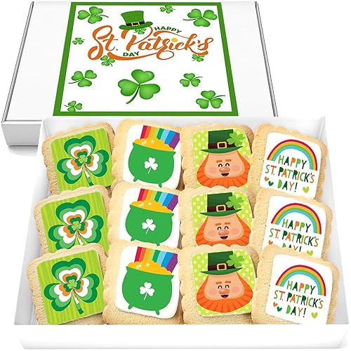 St Patrick Day Cookies 12 Pack Saint Patricks Decorated | INDIVIDUALLY WRAPPED Sugar Cookies | Gift | Nut Free Shamrock Pot of Gold Irish Leprechaun