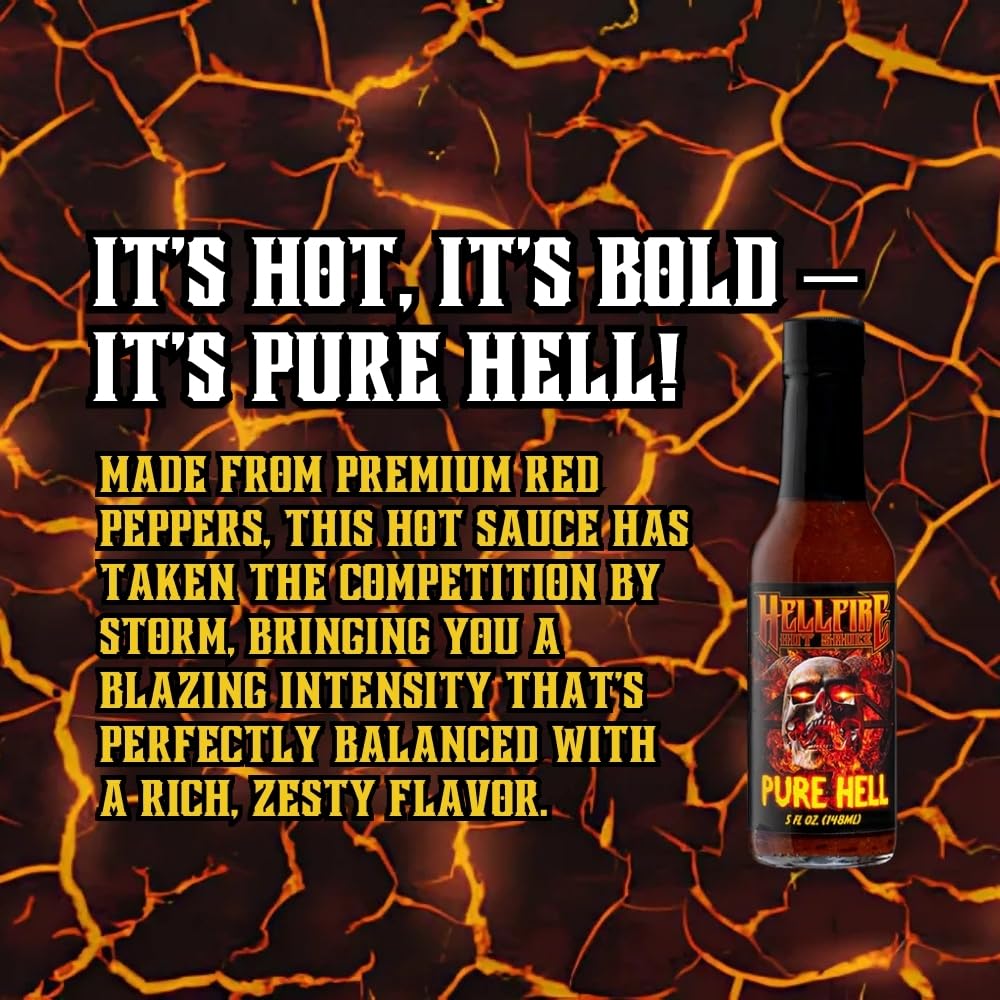 Hellfire Pure Hell Hot Sauce, 7 Pepper Blend, Gourmet, Multi Award-Winning, Amazingly Hot and Flavorful Sauce, 5 oz