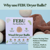 FEBU Wool Dryer Balls, 6-Pack, XL | 100% New Zealand Wool | Natural, Reusable Fabric Softener | Alternative to Dryer Sheets | Reduces Wrinkles