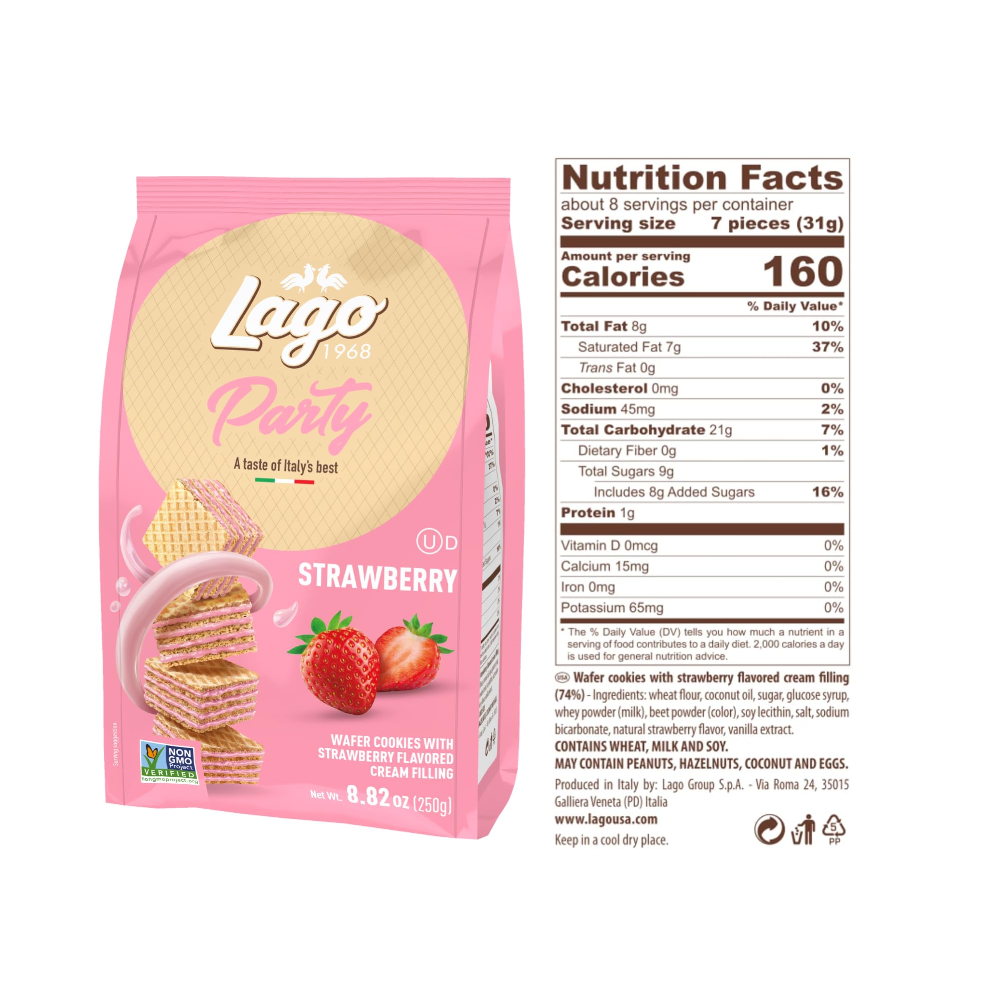 Gastone Lago Party Variety Wafers, 8.82 oz (3-Pack) - Italian Crispy Wafer Cookies with Chocolate, Vanilla & Strawberry Cream Filling, Light & Crunchy