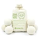 Heritage Park Wool Dryer Balls - 100% New Zealand Wool Handmade, Reusable Dryer Balls for Laundry - Decrease Drying Time - Set of 6 with Storage Bag