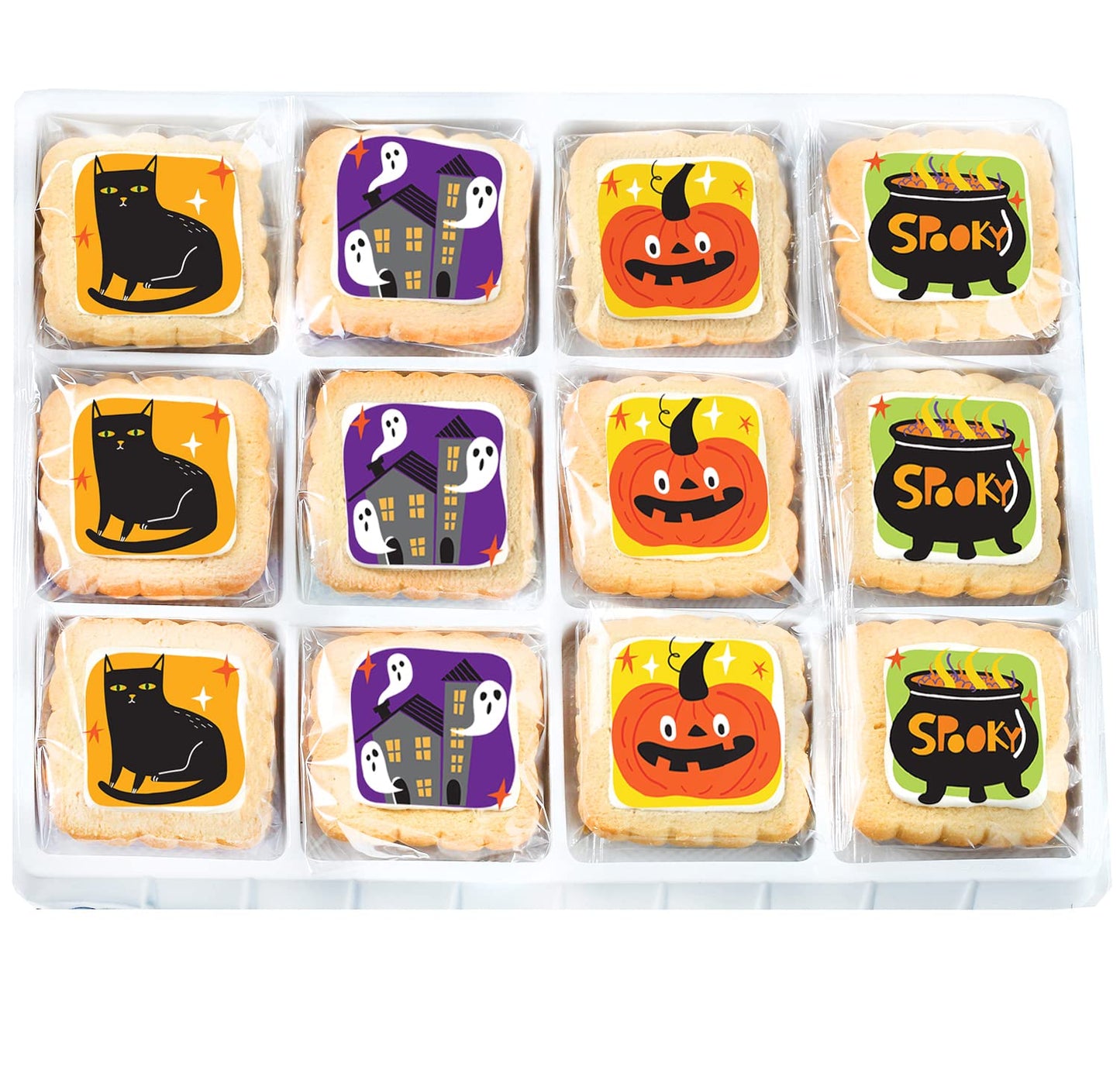 Halloween Cookies 12 Pack Gift Basket | INDIVIDUALLY WRAPPED Decorated Sugar Cookies Treats | Pumpkin Ghosts Scary | Peanut & Nut Free
