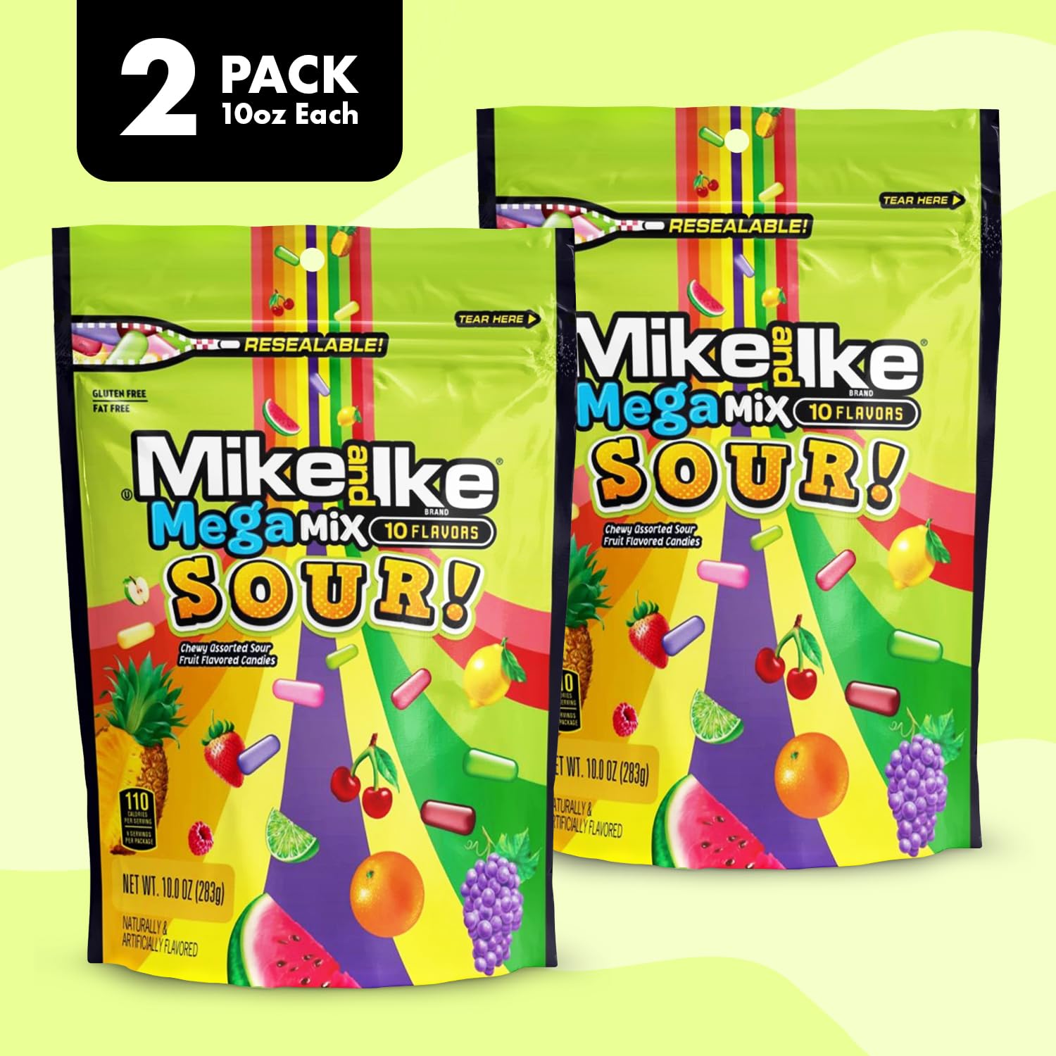 Mike and Ike Mega Mix Sour Candy, 2 Pack of Movie Theater Candy Boxes 10 OZ Each, Ideal for Your Favorite Films, Perfect Theater Box Candy for Sharing