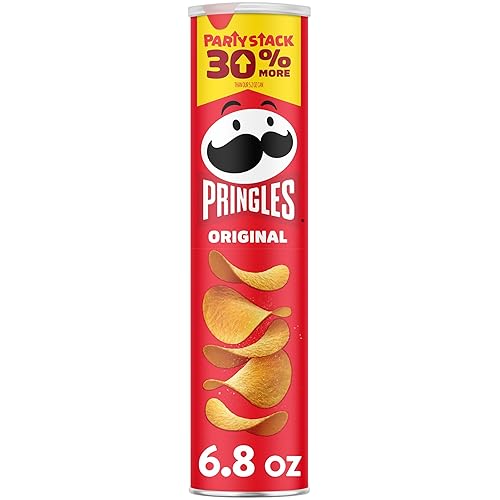 Pringles Potato Crisps Chips, Lunch Snacks, On-the-Go Snacks, Party Stack, Original, 6.8oz Can (1 Can)
