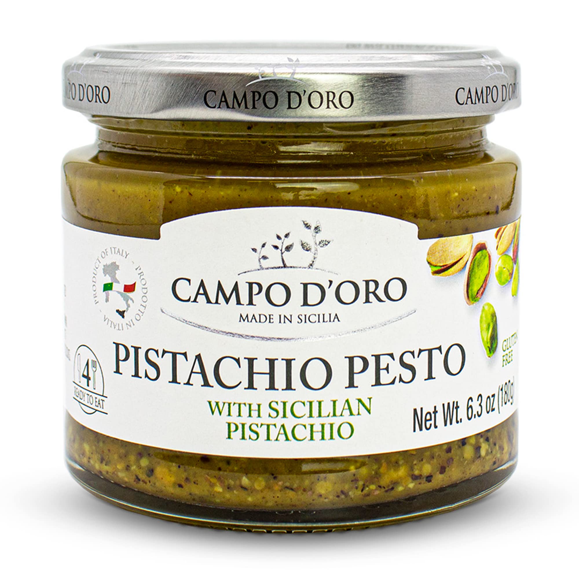 CAMPO D'ORO - Pistachio Pesto, Unsweetened, Paste, Sicilian Pesto, 6.35 oz