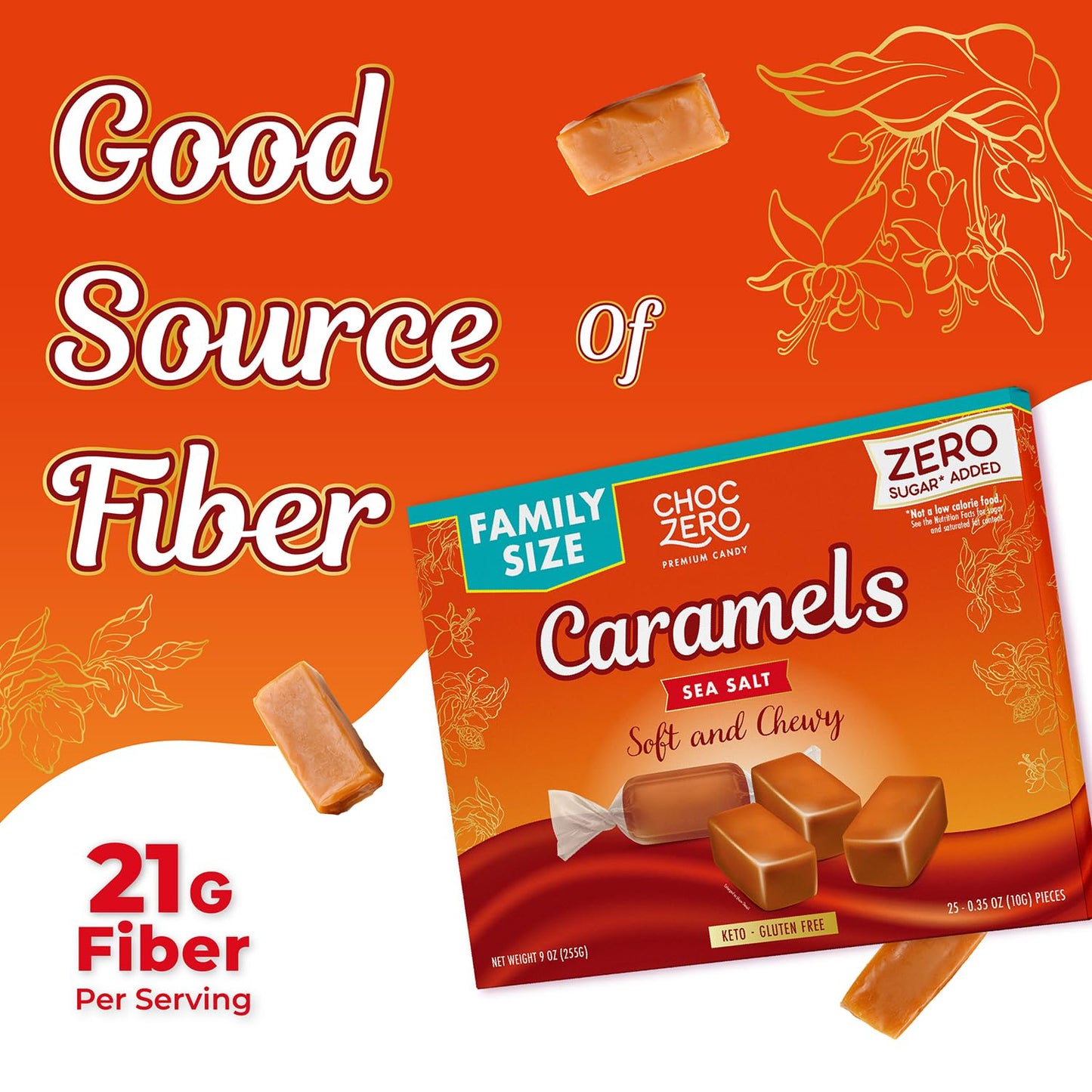 ChocZero Sugar Free Caramels - Keto Caramel Candy - All Natural, Classic Candies - Low Carb Snack (9oz Box)