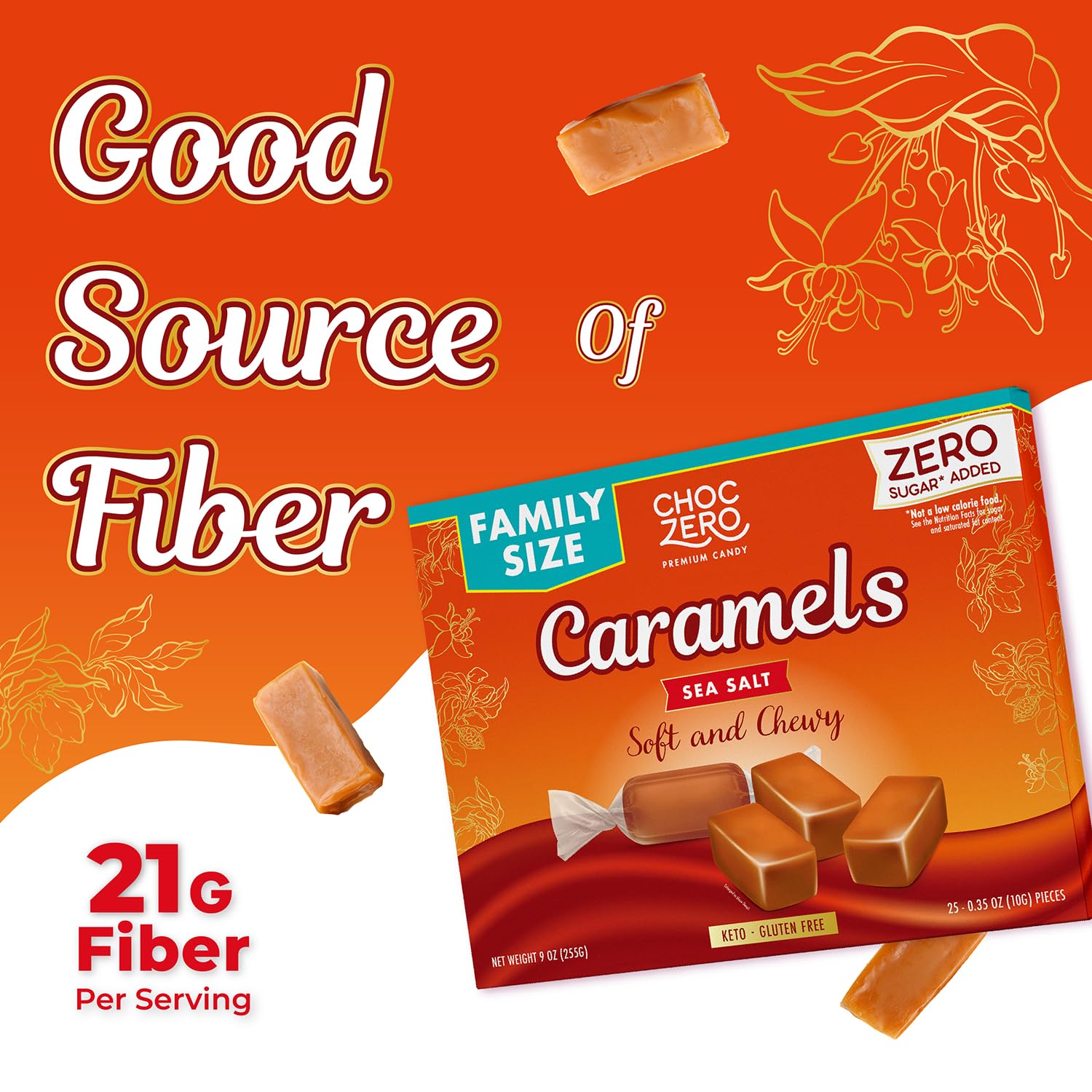 ChocZero Sugar Free Caramels - Keto Caramel Candy - All Natural, Classic Candies - Low Carb Snack (9oz Box)