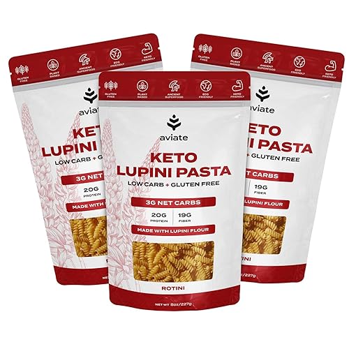 Aviate Keto Pasta Rotini - Low Carb (3g Net) Lupini Noodles, High Protein (20g), Gluten-Free, Made with Lupin Flour, Plant Based Vegan, Keto-friendly