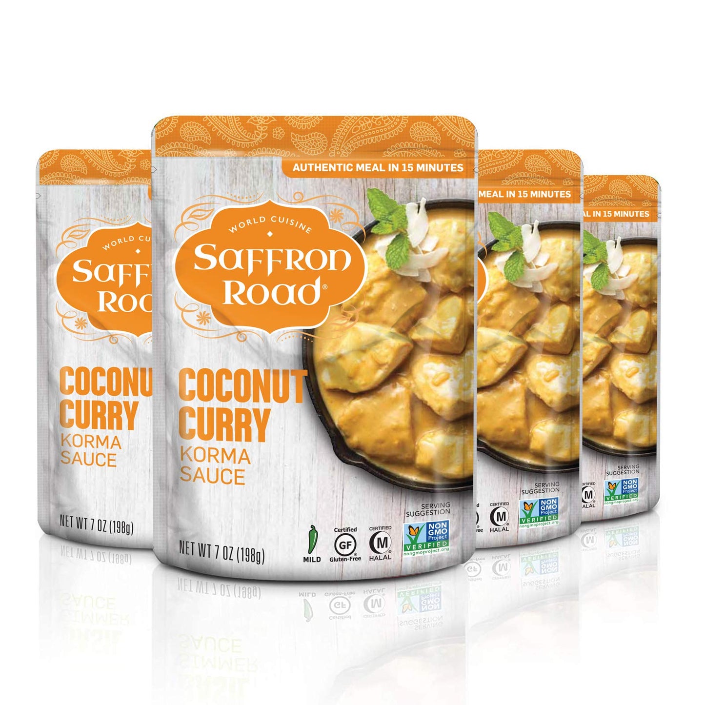 Saffron Road Coconut Curry Simmer Sauce | Globally Inspired Simmer Sauce | Gluten-free, Vegetarian, Non-GMO, and Certified Halal and Kosher | 7.0oz