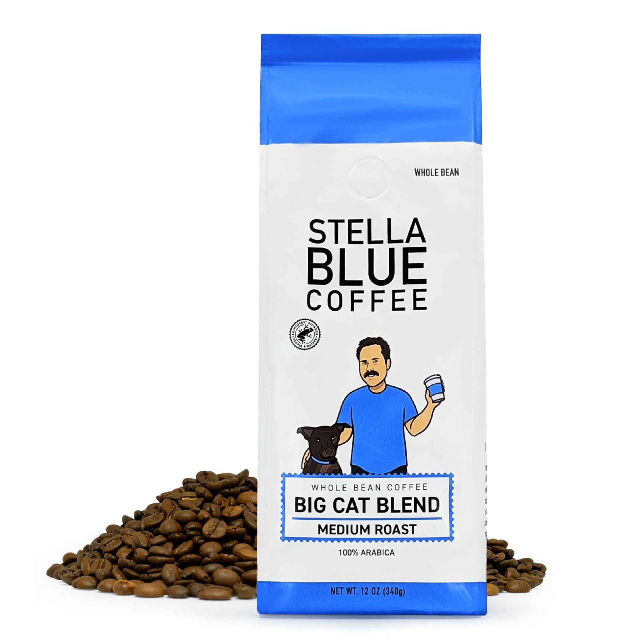 Stella Blue Whole Bean Coffee, Big Cat Blend, Medium Roast Caramel Hazelnut, Fruity Notes 100% Arabica Beans, Ethically Sourced from Central and South