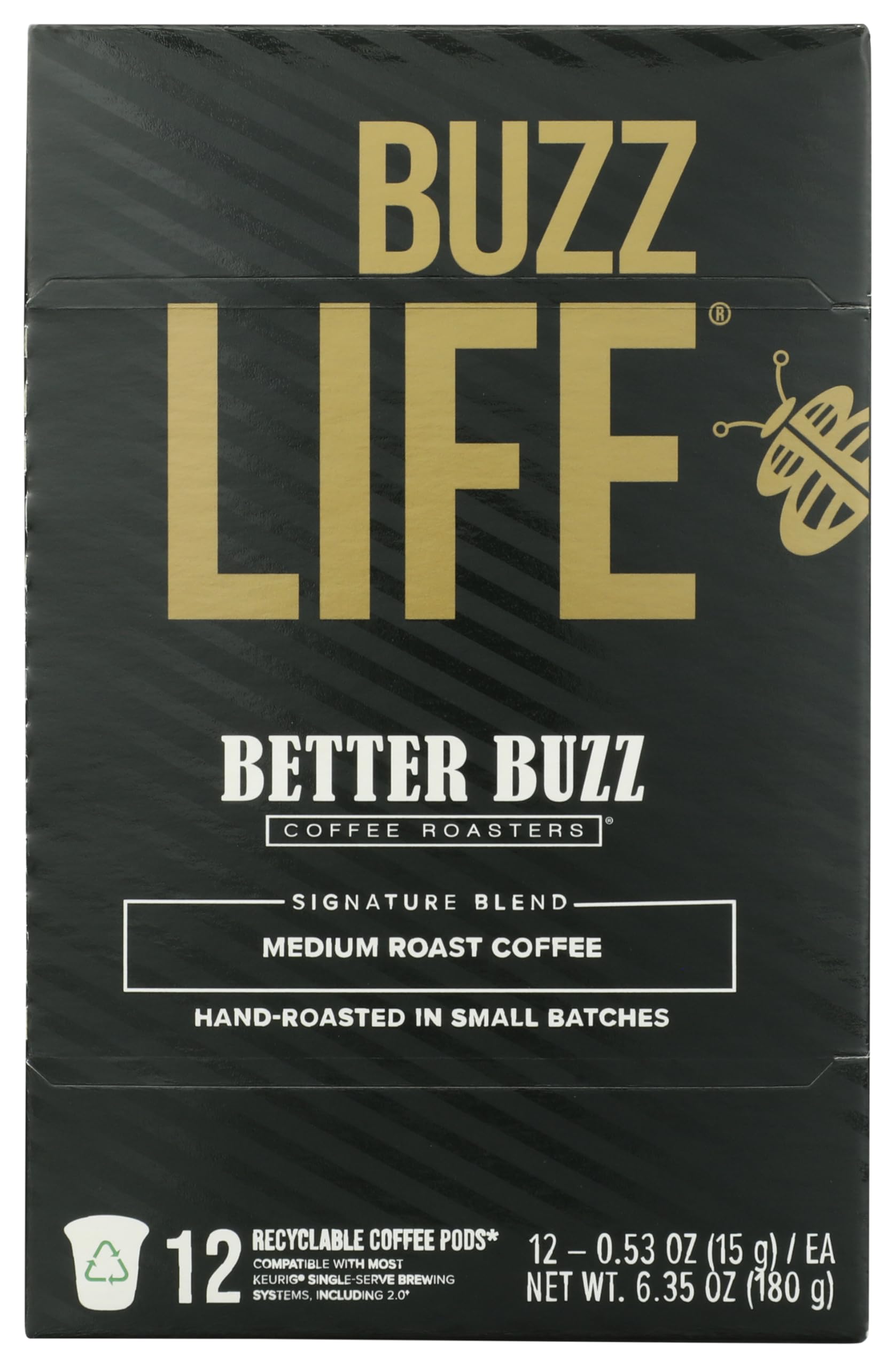 Better Buzz Life Blend (Buzz Life) Single Serve Coffee Pods Medium Roast, 12 Count (Pack of 1), Small Batch Roasted Arabica Coffee Beans, K-Cup