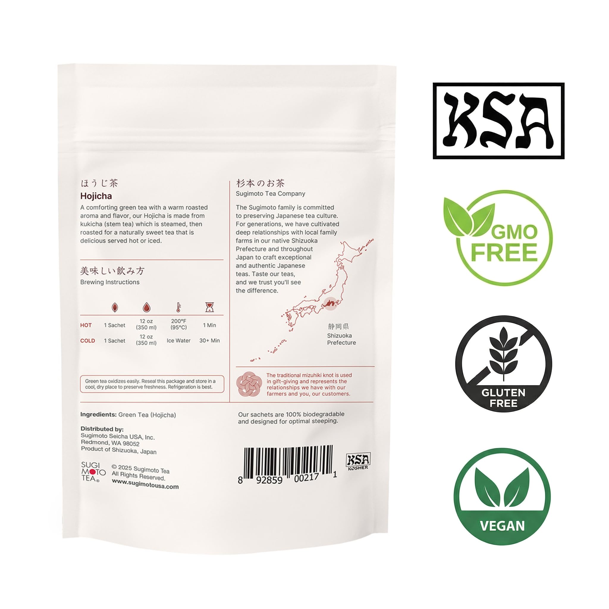 SUGIMOTO TEA Japanese Hojicha Roasted Green Tea Bags 20 Count