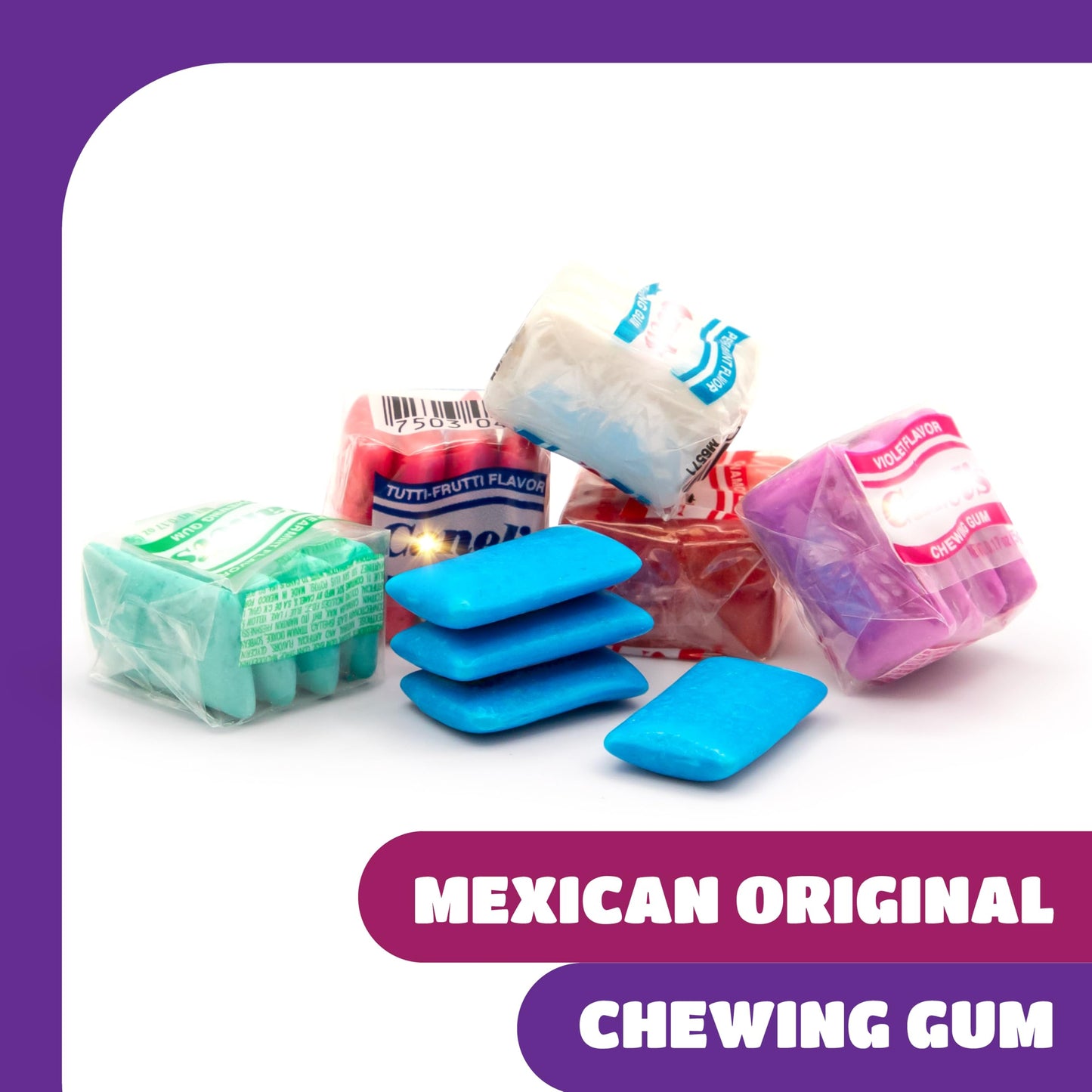 Mexican Original Chewing Gum - 180 Mini Pouches - 2 Pound Pack - Assorted Flavors Gum Bulk - Mix of Spearmint, Tutti-Frutti, Cinnamon, Blueberry