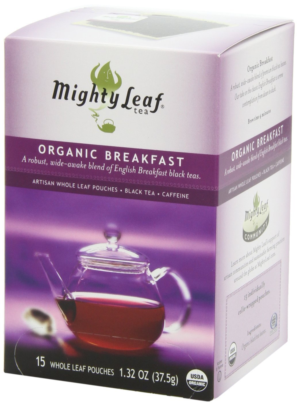 Mighty Leaf Breakfast Black Tea - (Packs of) Pouches - Premium Caffein - 45 Count Tea Pouches - Premium Black Tea with Rich Flavor - Individually