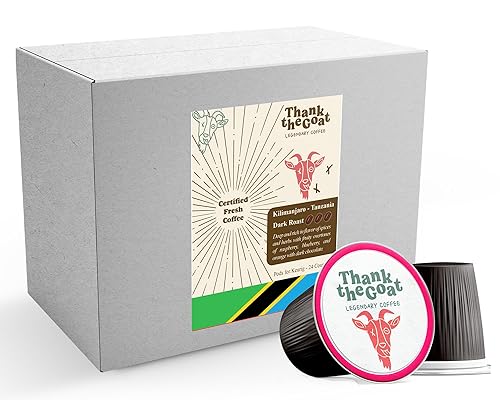 Thank the Goat Gourmet Made to Order Coffee Pods, Freshly Roasted, Dark Roast Compatible with Keurig 2.0 K-Cup Brewers, From Kilimanjaro, Tanzania, 24
