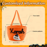 Personalized Halloween Basket Custom Woven Trick or Treat Bucket with Name Customized Halloween Spooky Candy Gift Basket (orange)