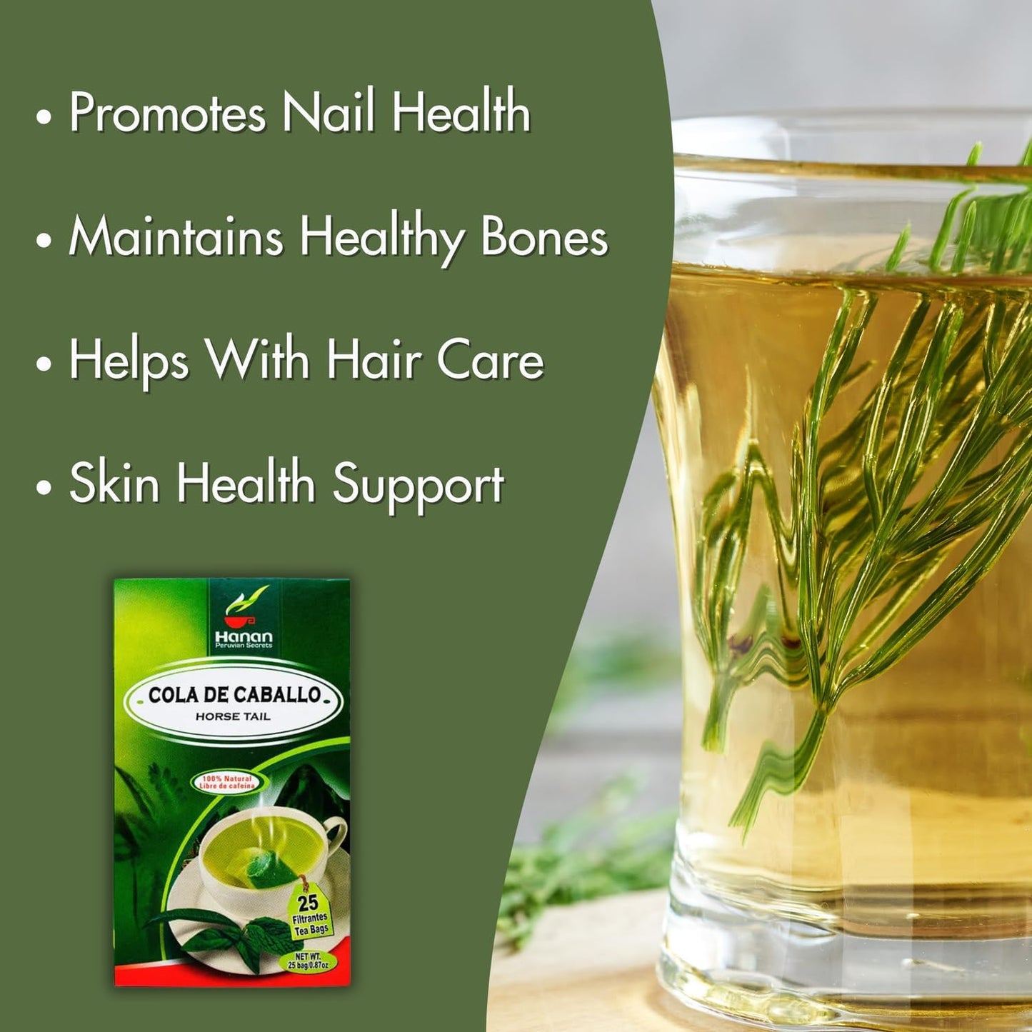 Hanan Horsetail Tea (Cola de Caballo) - 25 Teabags of All-Natural Horse Tail from Peru a.k.a. Shavegrass, Snake Grass, Equisetum, Puzzlegrass