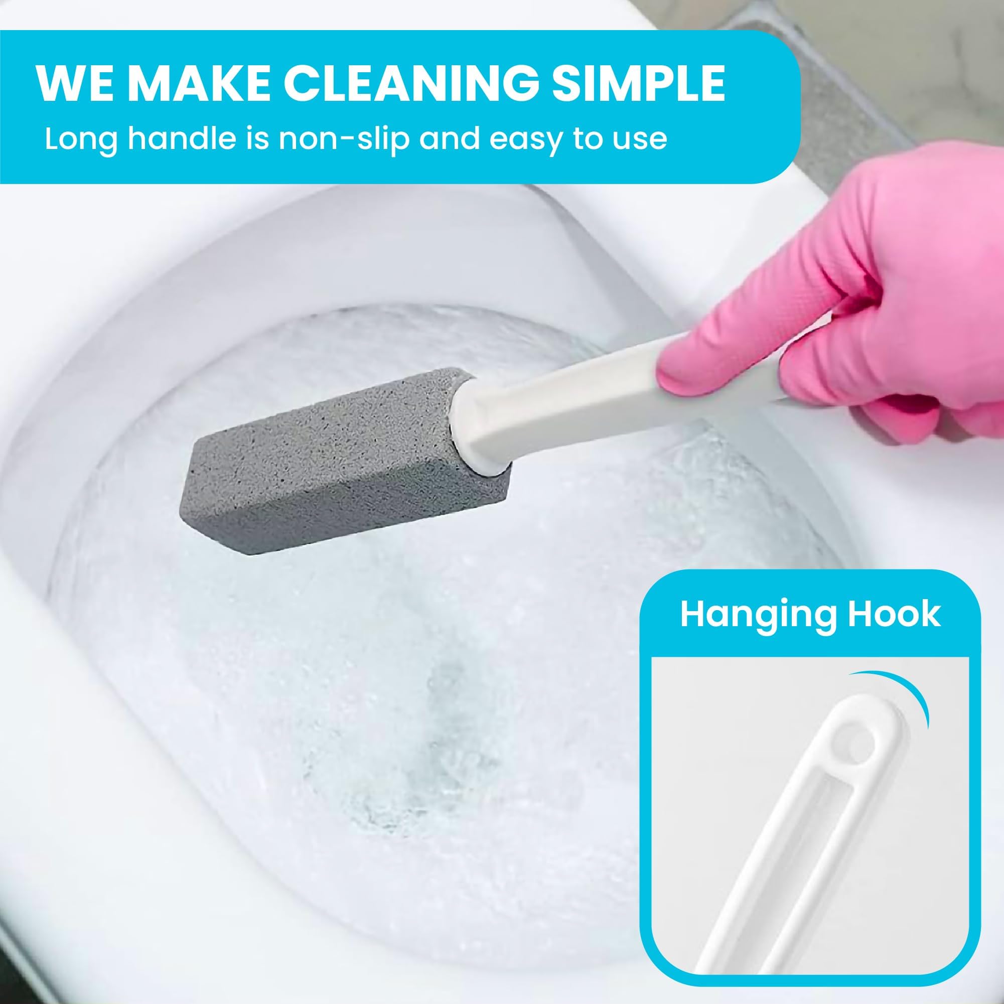 Simple Life Pumice Stone Toilet Bowl Cleaner | Toilet Pumice Stone with Extra Long Handle | Scouring Stick for Toilet Cleaning, Stain Removal on