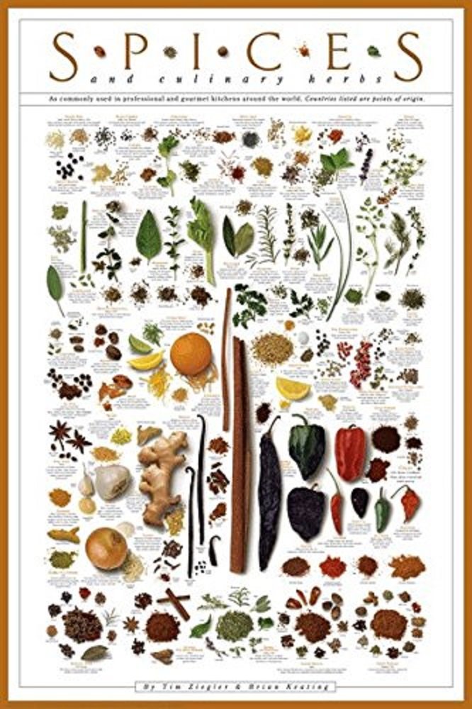 Picture Peddler Spices and Culinary Herbs Curry Garam Masala Parsley Sage Rosemary Thyme Ginger Pickling Garlic Cumin Paprika Cayenne Basil Cilantro