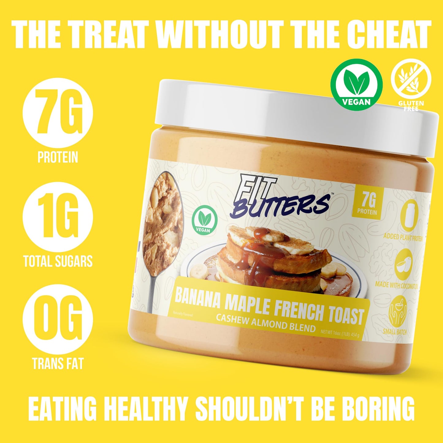 Fit Butters Banana Maple French Toast Cashew Almond Butter Vegan Spread - Added Protein and Coconut Oil, Low Carb, Low Sugar, Gluten Free, Complete