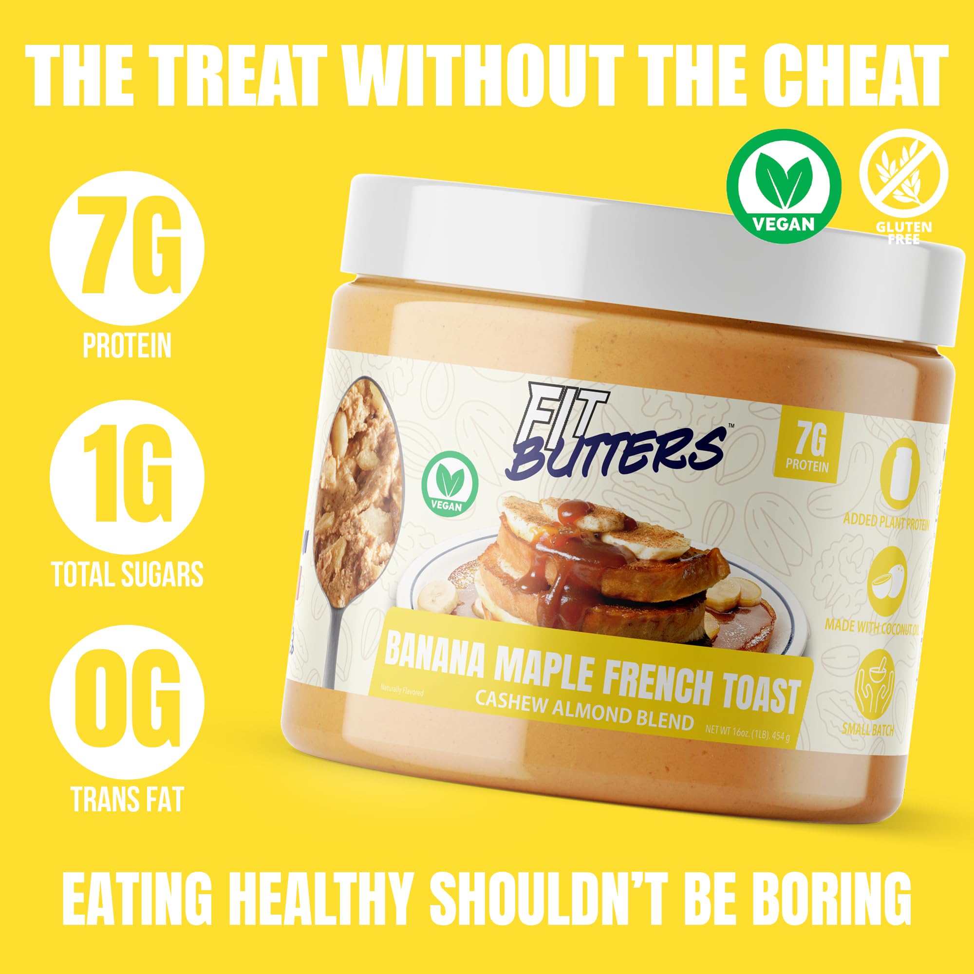 Fit Butters Banana Maple French Toast Cashew Almond Butter Vegan Spread - Added Protein and Coconut Oil, Low Carb, Low Sugar, Gluten Free, Complete