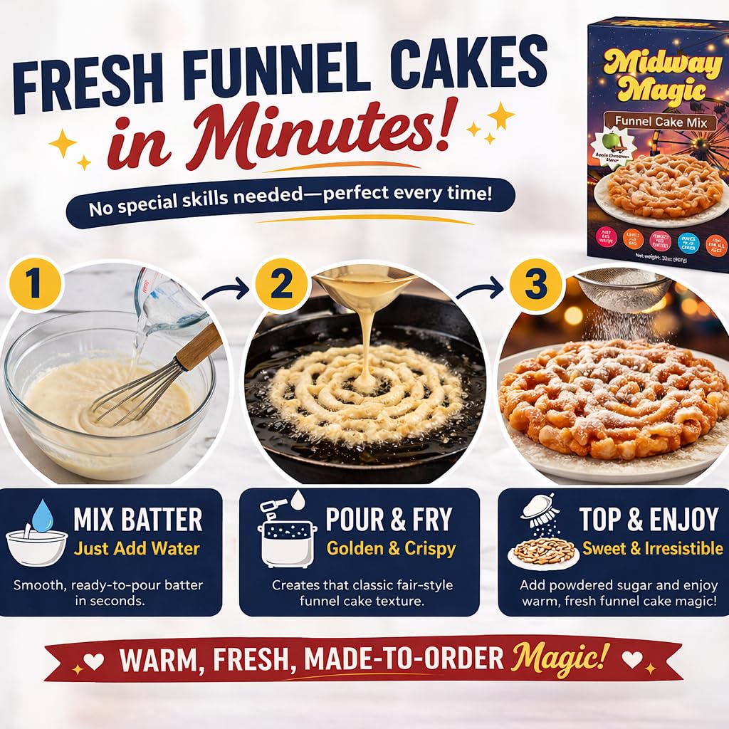 Carnival Food Funnel Cake Mix- Includes 2lb Funnel Cake Mix - Makes Up to 24 Funnel Cakes - Funnel Cake Maker - Mix For Funnel Cake for Easy Frying and Perfect Results (Apple & Cinnamon)