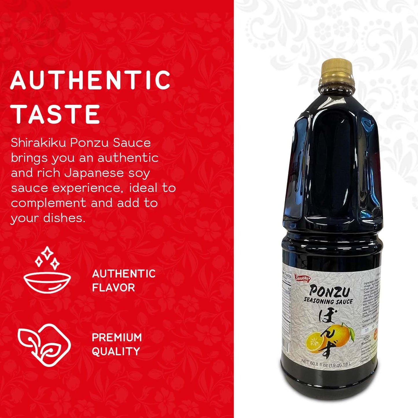 Shirakiku Ponzu Sauce | Authentic Japanese Seasoning Sauce, Low-Calorie, Made with Soybeans, Wheat, Brewed Vinegar, Yeast Extract | Perfect for Asian