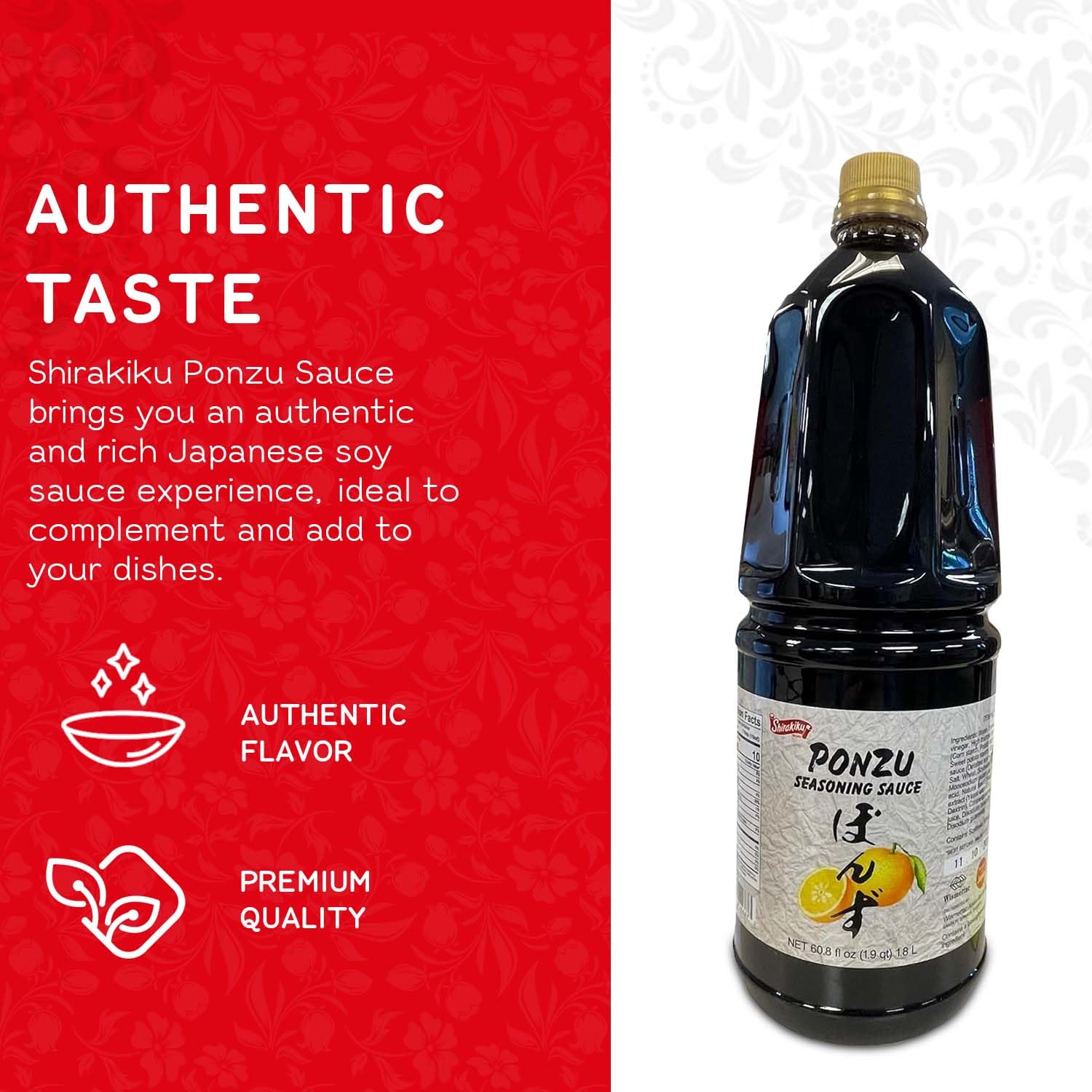 Shirakiku Ponzu Sauce | Authentic Japanese Seasoning Sauce, Low-Calorie, Made with Soybeans, Wheat, Brewed Vinegar, Yeast Extract | Perfect for Asian