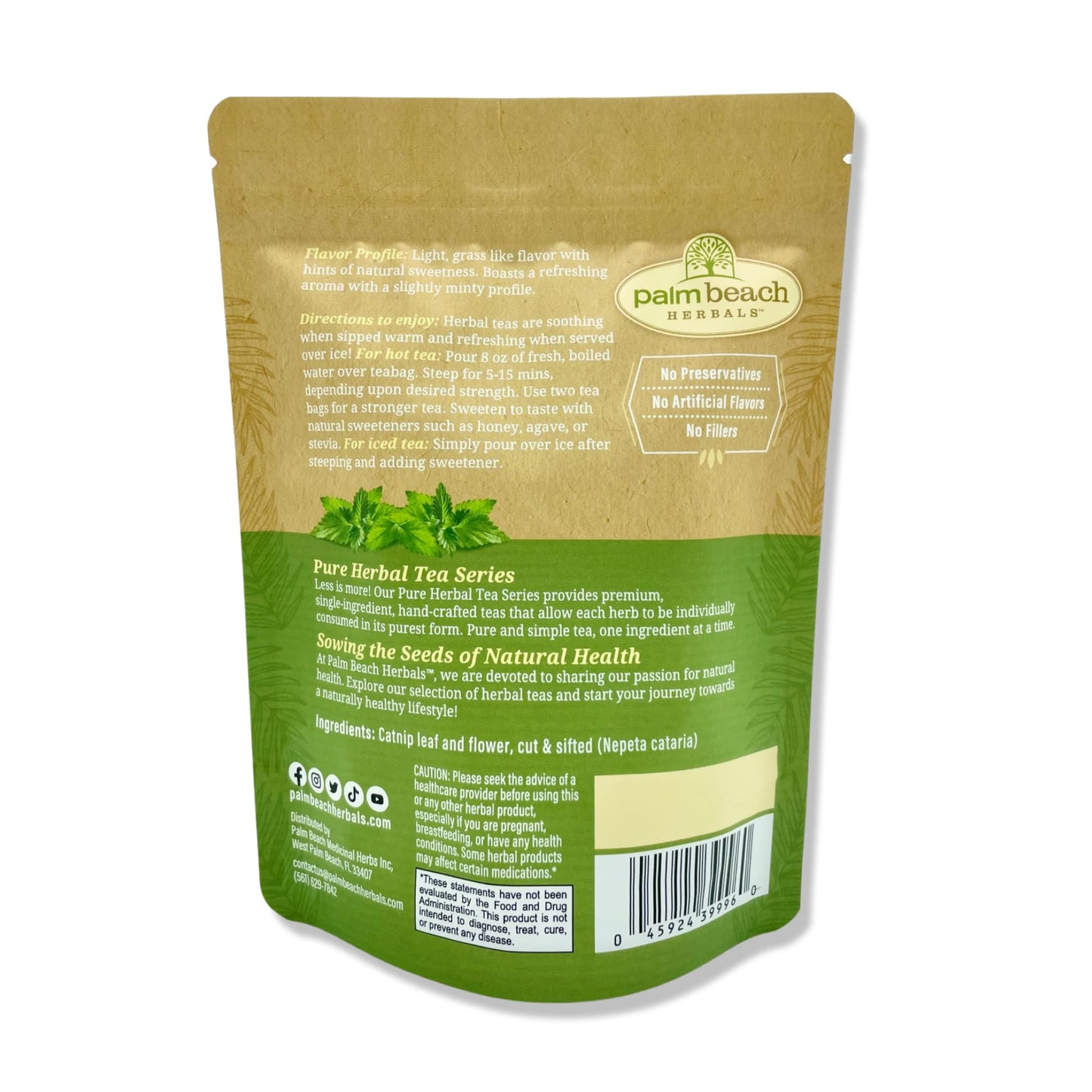 Catnip Tea - Pure Herbal Tea Series by Palm Beach Herbal Tea Company (30 Tea Bags) 100% Natural