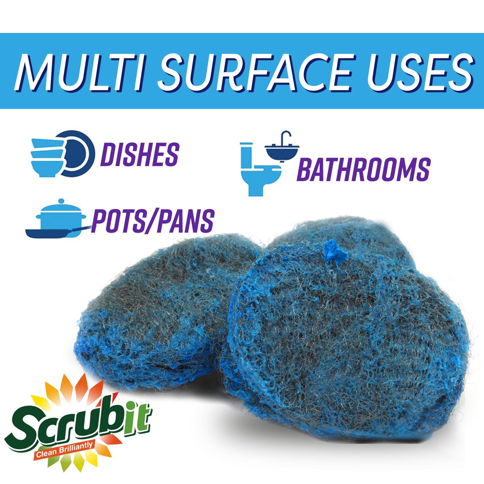 18 Pack Steel Wool Soap Pads by SCRUBIT - Metal Scouring Cooktop Cleaning Pads Used for Dishes, Pots, Pans, and Ovens - Pre-Soaped for Easy Cleaning