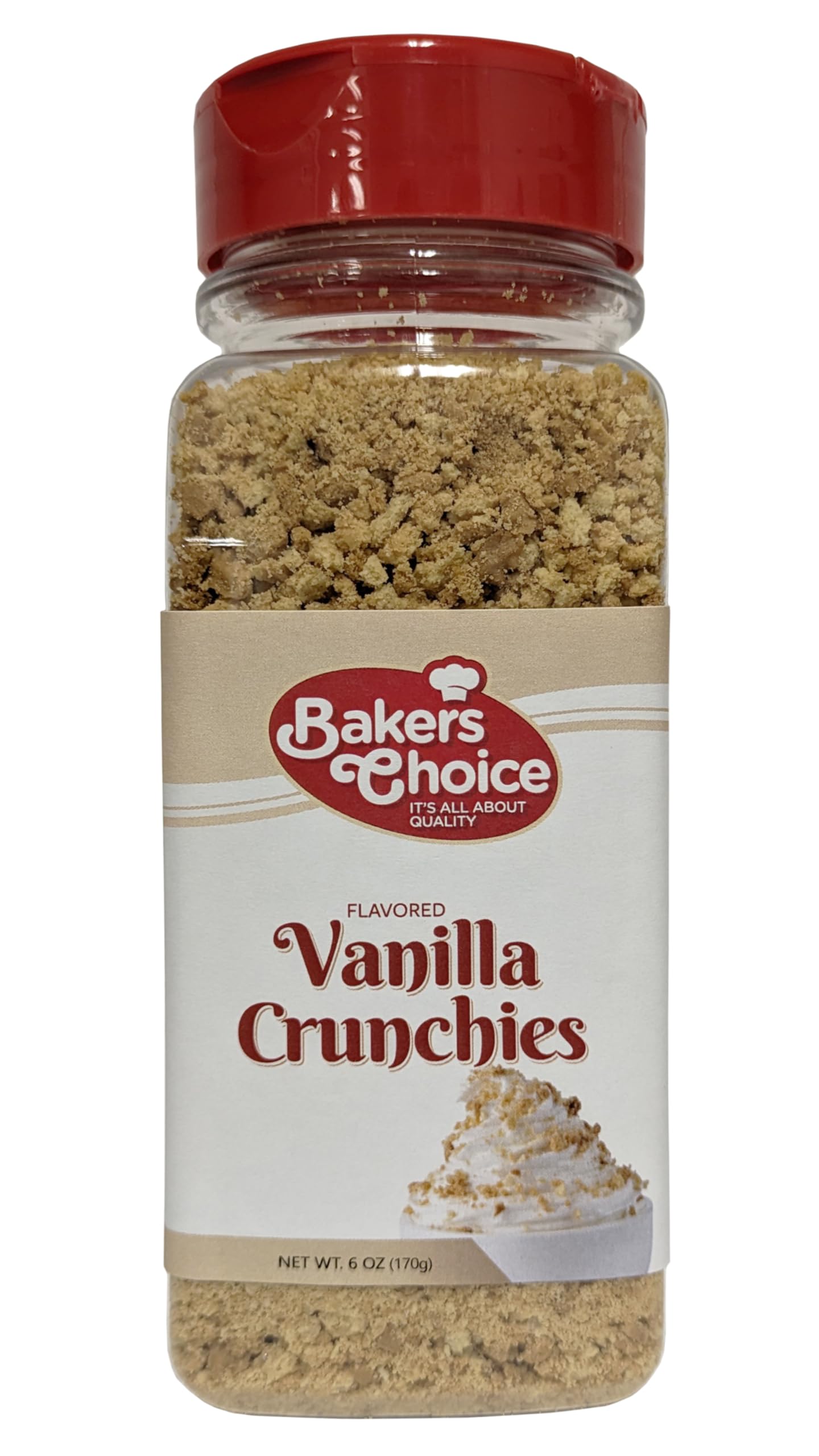Vanilla Crunch Topping - Crunchy Vanilla Sprinkles for Ice Cream Sundae Toppings - 6 Ounce Dairy Free, Kosher Bakers Choice