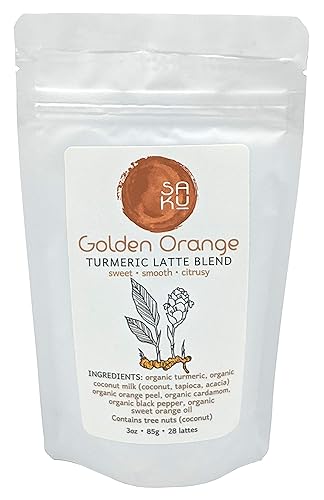 SAKU Tea, Golden Orange Turmeric Latte Blend, Super Food Latte, 3oz Bag