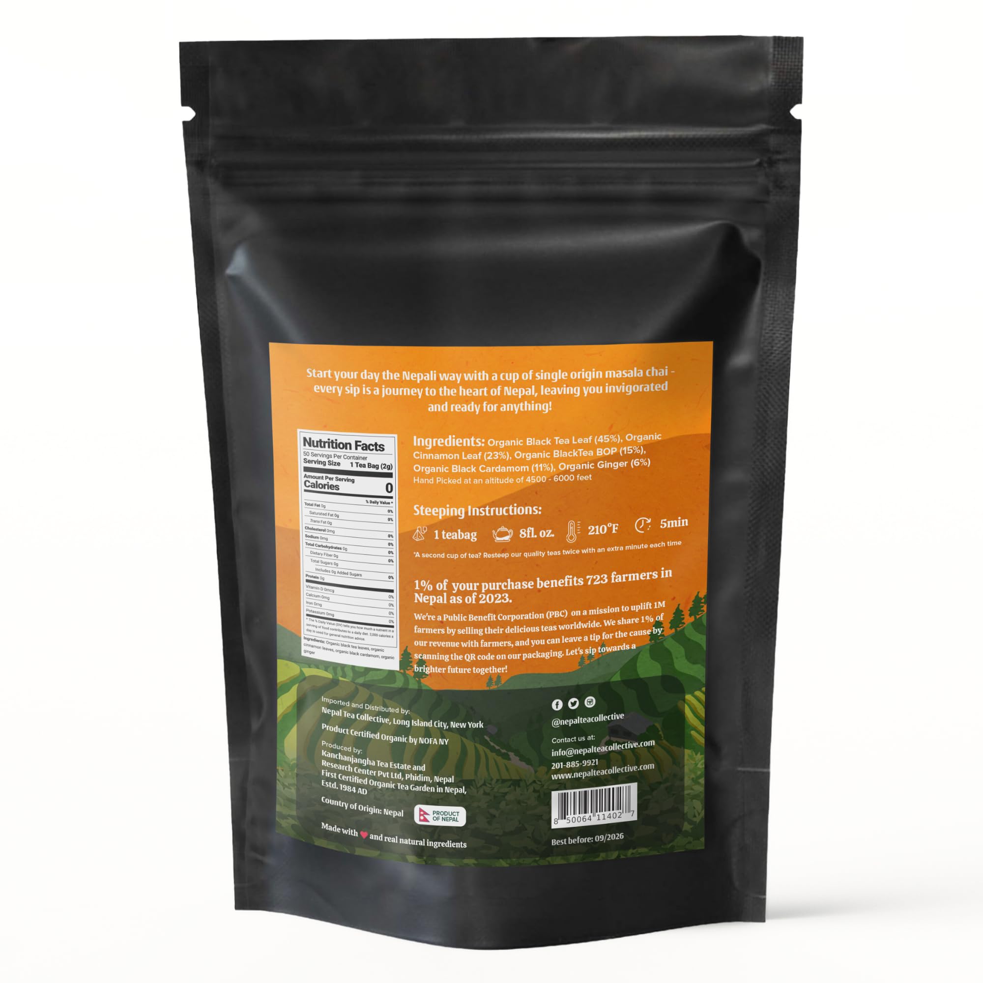 NEPAL TEA Organic Chai Tea Bags from the Himalayas, Chai Spice Blend - 50 Pyramid Tea Bags, Single Origin Chai Spice Tea from a Family Farm - Black
