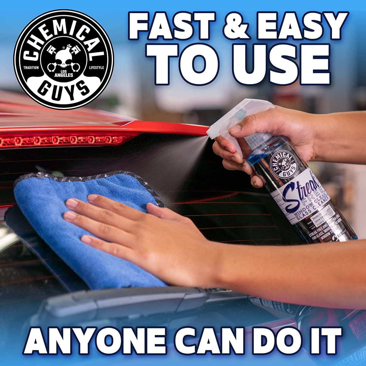 Chemical Guys Streak Free Window Cleaner - Ammonia-Free Glass Cleaner for Crystal Clear Clarity, Safe on Tint, Mirrors, Touchscreens, Windshields