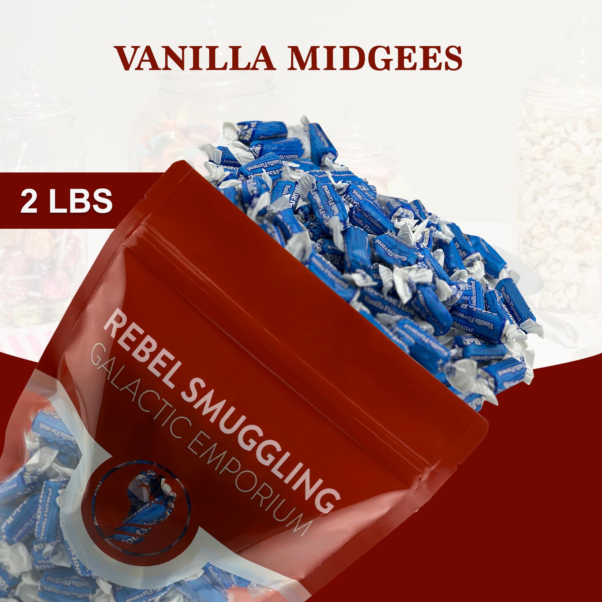 Vanilla Midgees Halloween Candy Fruit Chews Bulk 2lbs bag of Blue Individually Wrapped Candies by Rebel Smuggling Galactic Emporium