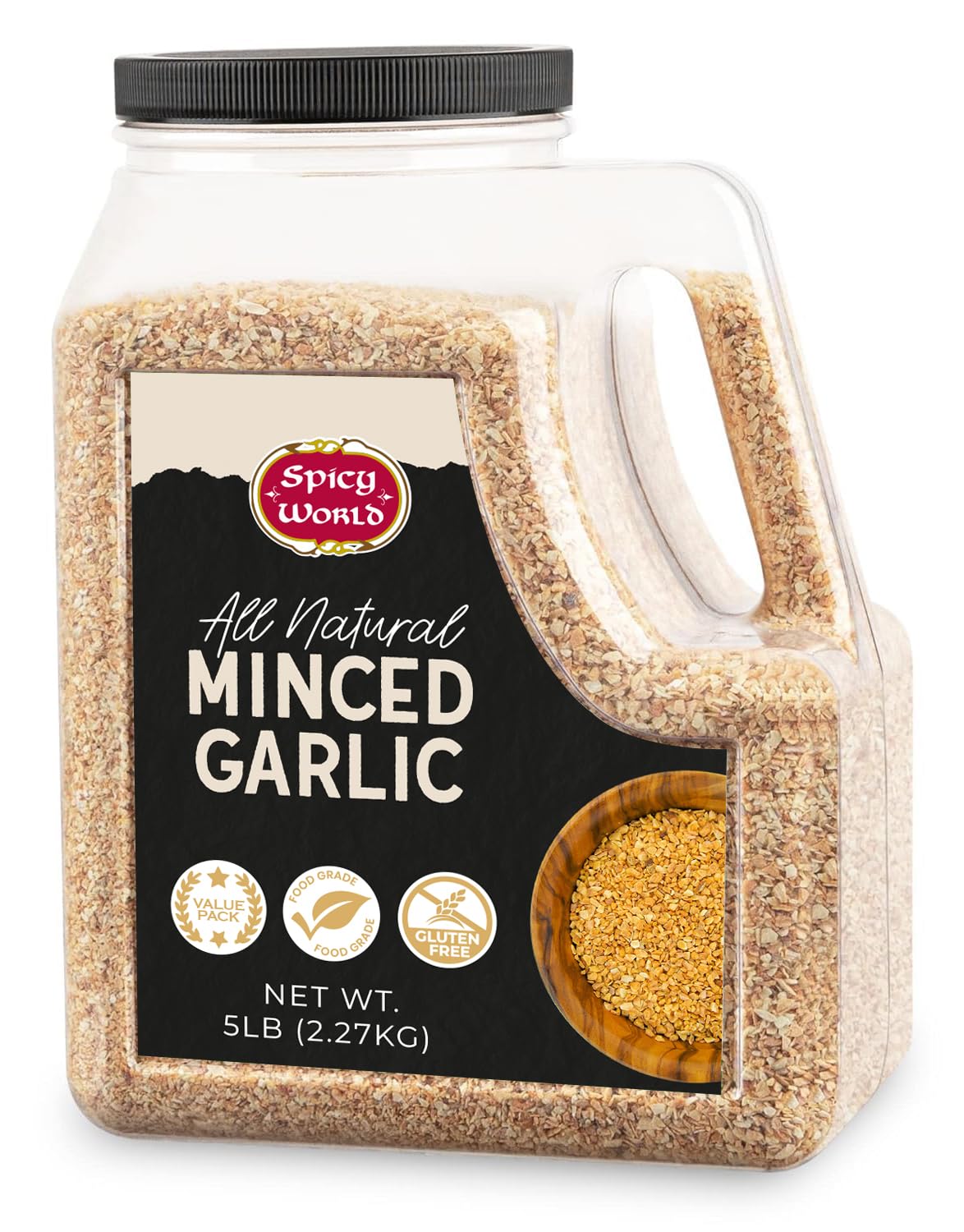 Spicy World Minced Garlic 5 LB Jar - Gluten Free, Dehydrated Garlic Minced, Non-GMO, Bulk Jar, Bold Flavor for Cooking, Seasoning, and Spice Blends